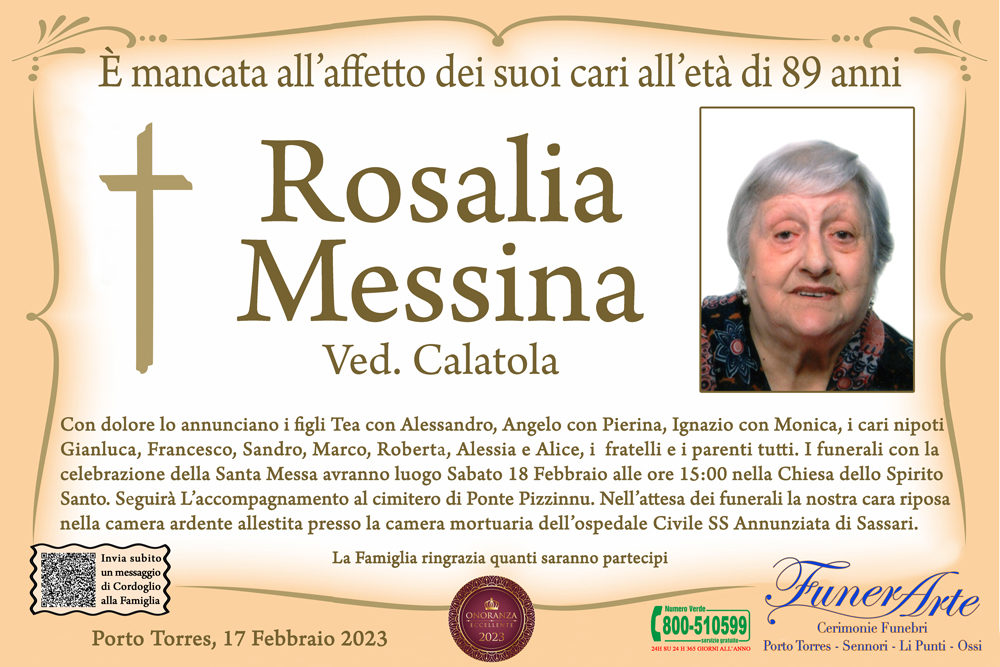 Necrologio Rosalia Messina Ved Calatola Necrologi Sassari