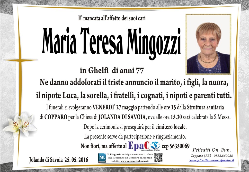 Necrologio Maria Teresa Mingozzi in Ghelfi | Necrologi Copparo ...